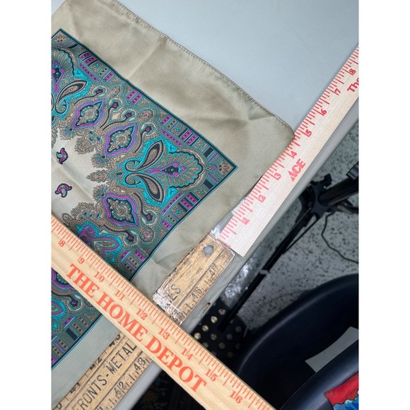 Vintage Paisley Rectangle Scarf Lightweight Polyester Neck Wrap Boho Tan Blue - Picture 4 of 6